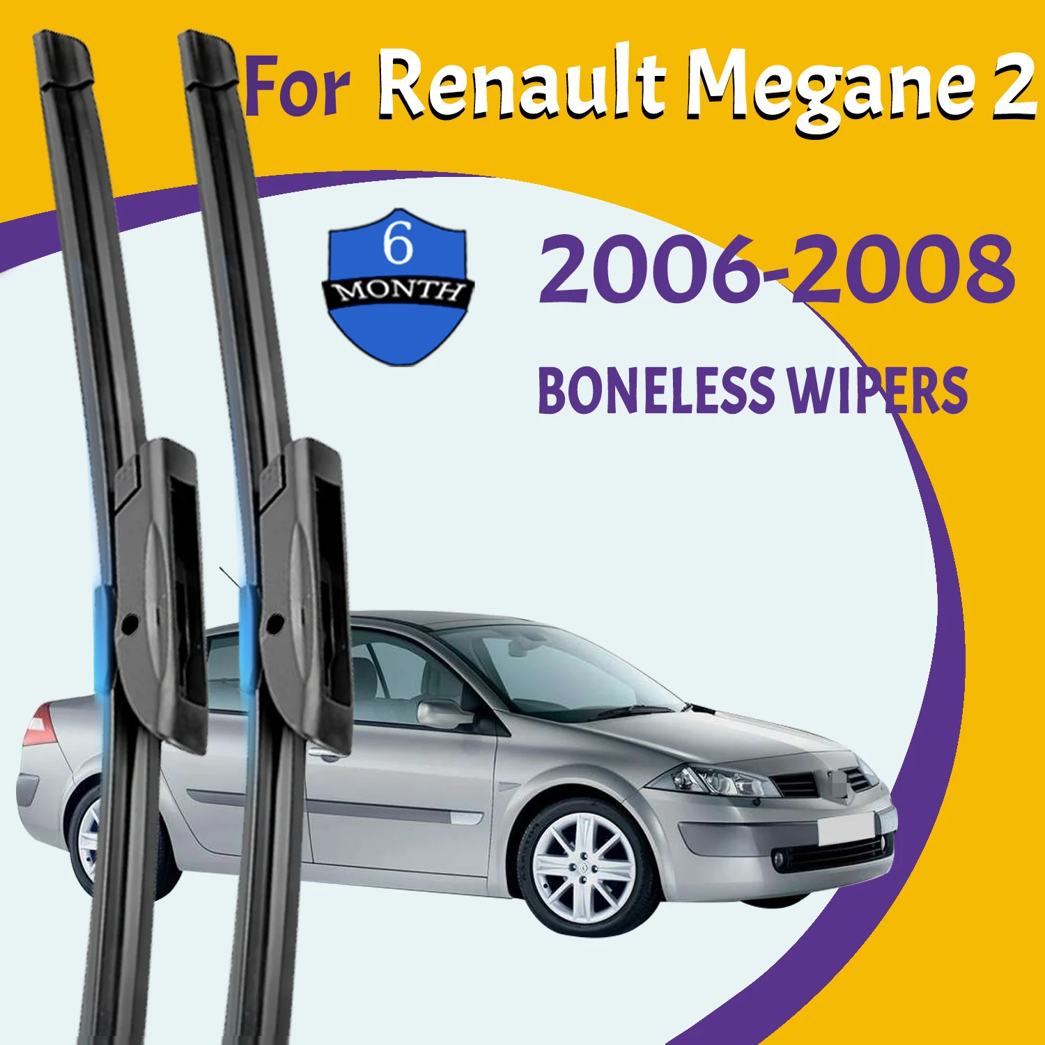 

Wiper Blades For Renault Megane 2 2006-2008 Front Windshield Clean Window Windscreen Auto Parts Car Rain Brushes 24''+18''