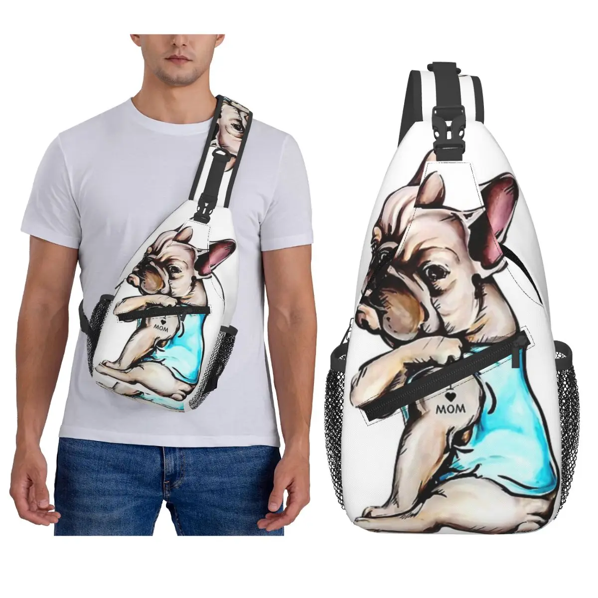 

French Bulldog Animal Chest Bag Men Sling Crossbody Backpack Chest Bag Travel Hiking Daypack Shoulder Bag