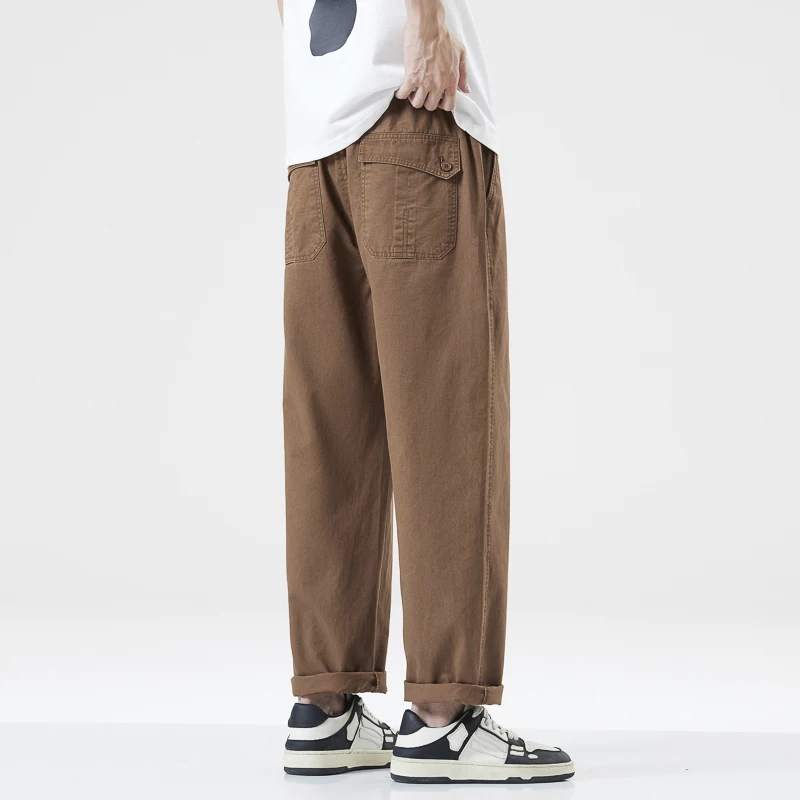 남성용 면 스트레이트 레그 캐주얼 바지 - 루즈핏 드레이프 와이드 레그 바지 봄/여름 아메리칸 스타일 다목적 컴포트