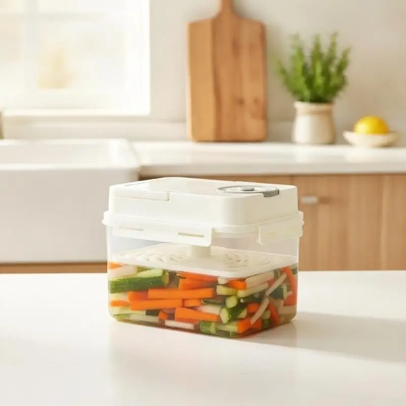 1Pc 4L Airtight Pickle Jar Plastic Leakproof With Press Plate Storage Container For Gherkin Sauerkraut Olive Kimchi Kitchen Bin