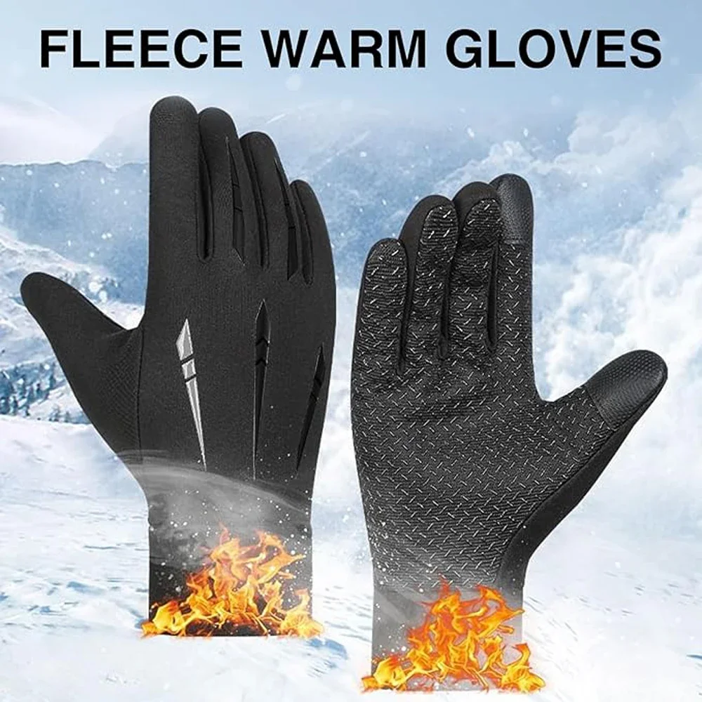 Sarung Tangan Bergaris Hangat Luar Ruangan Musim Dingin Pria, Sarung Tangan Layar Sentuh Bersepeda Hangat Nyaman Gaya Beludru Tebal Modis