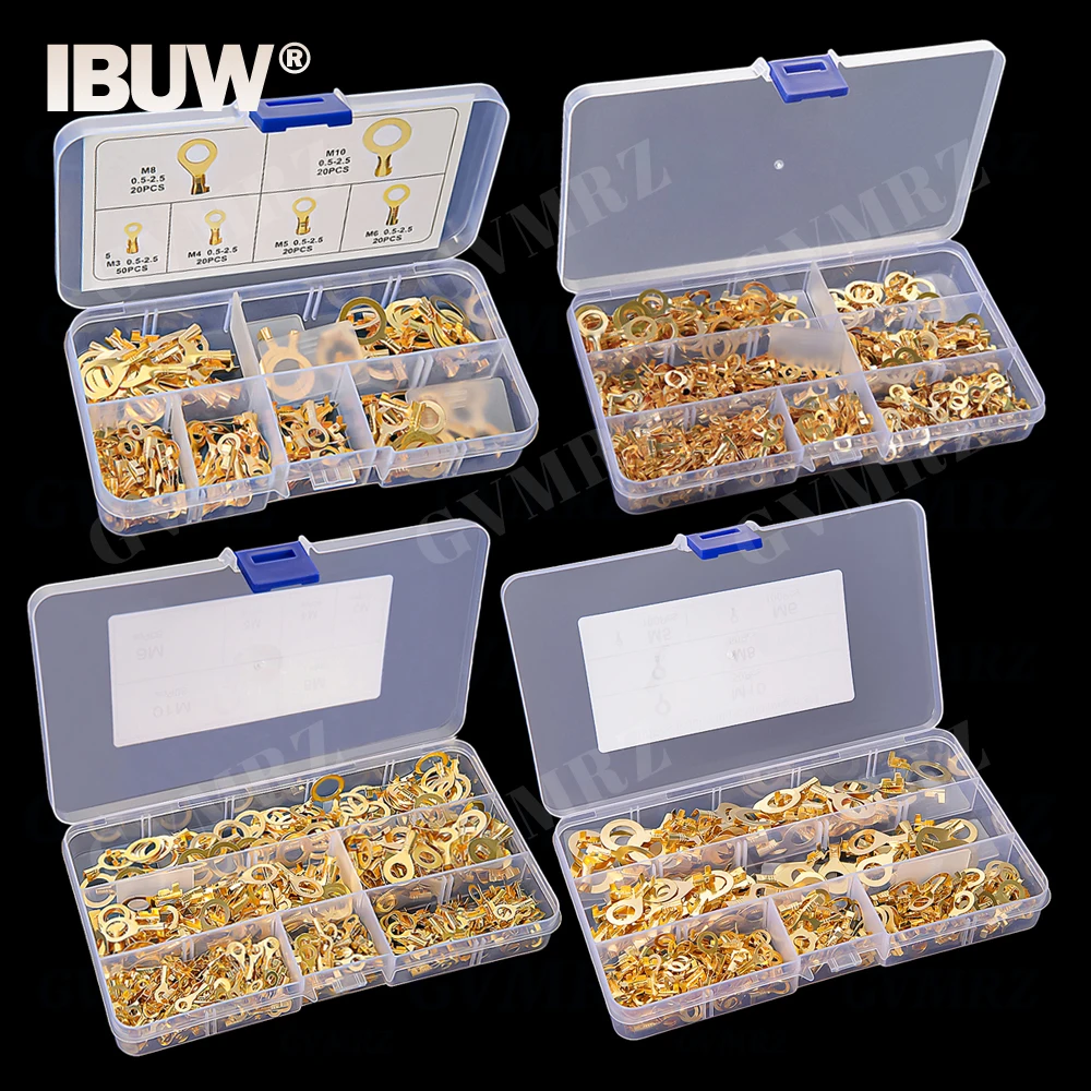 150~540PCS M3/M4/M5/M6/M8/M10 Ring Lugs Eyes Copper Crimp Terminals Cable lug Wire Connection Non Insulated Assortment Kit