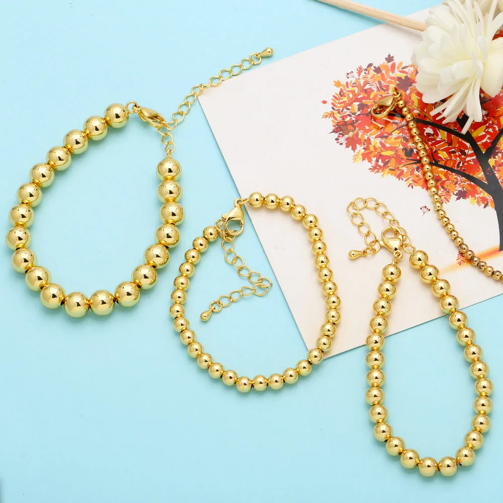 OCESRIO Trendy 3/4/5/6/8mm Copper Polish Beads Bracelet Chain Gold Plated Brass Handmade DIY Jewelry Making Supplies brtk29