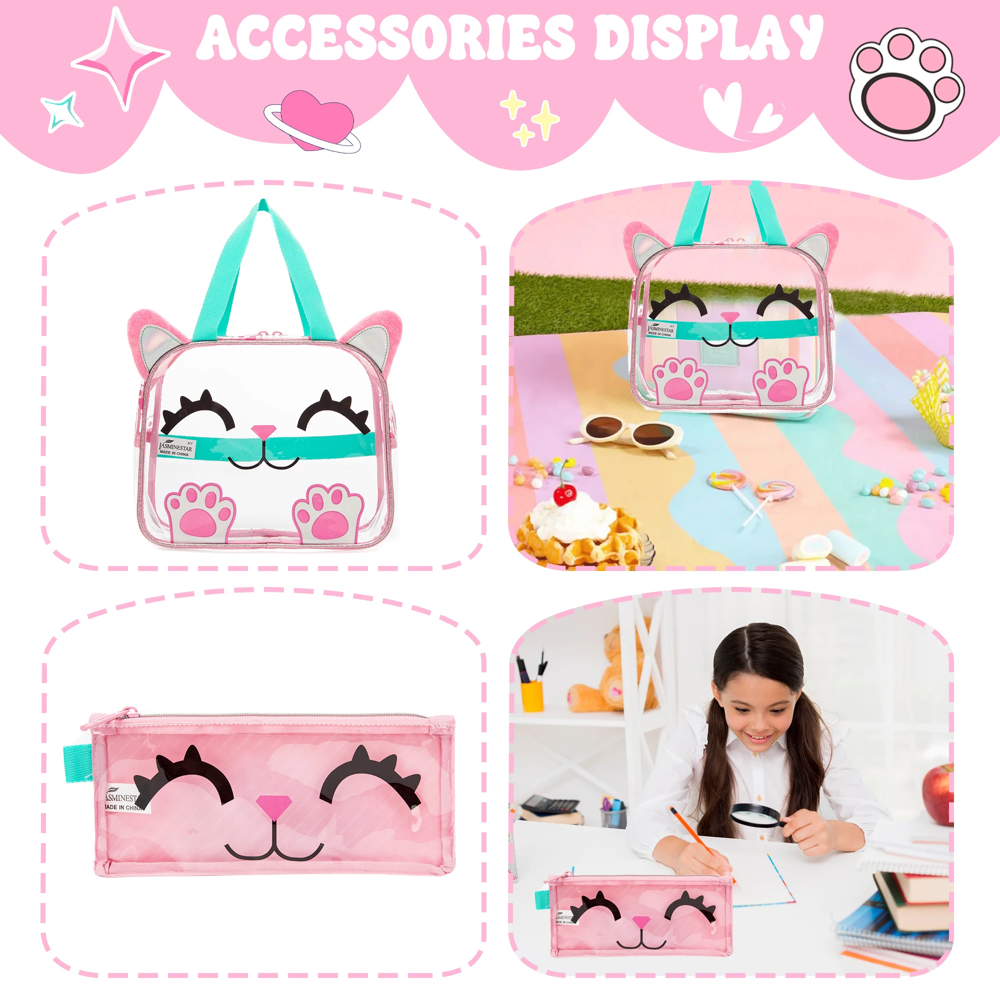 Clear Backpack Set with Lunch Box, Transparent School Bag for Boys & Girls, Kindergarten & Elementary Students view 4
