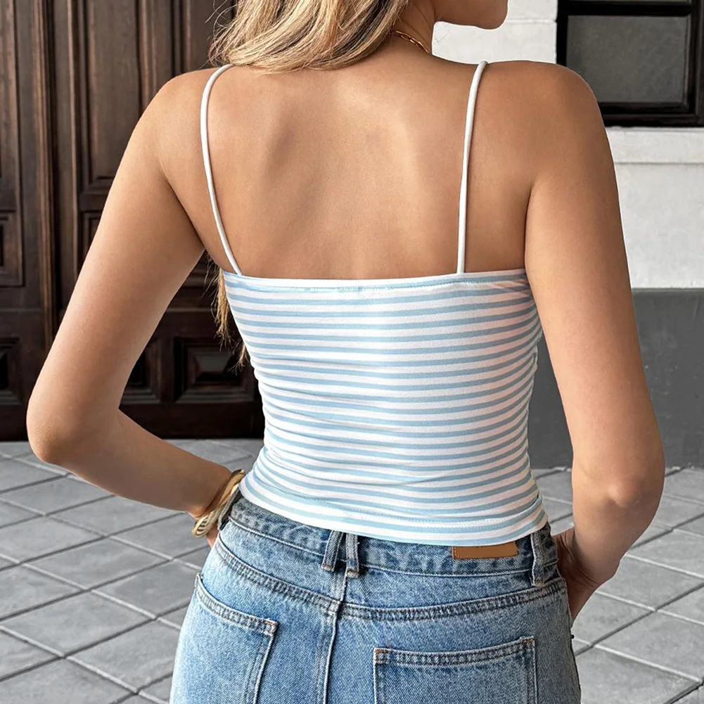 

Дышащая повседневная одежда Топ на бретелях Полосатый жилет средней эластичности Летний жилет Майка Жилет Полиэфирная ткань