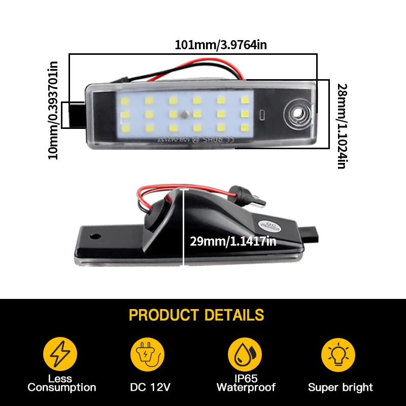 2PCS For Toyota Harrier Hiace Highlander Kluger Land Cruiser 200 RAV4 Lexus RX300 White Car LED License Plate Light Warning Lamp