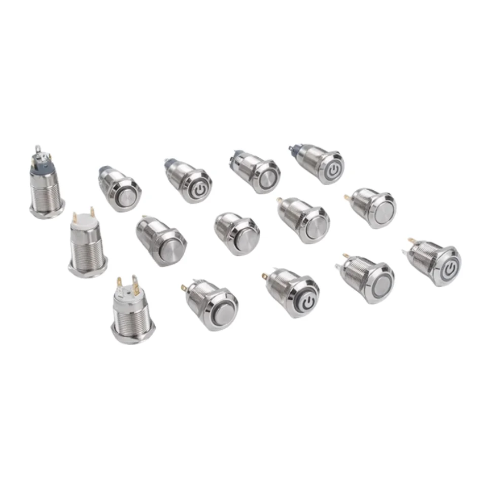 Interruptor de botão de metal de 12mm com luz LED auto-redefinição auto-travamento pequeno toque redondo botão de alimentação de partida