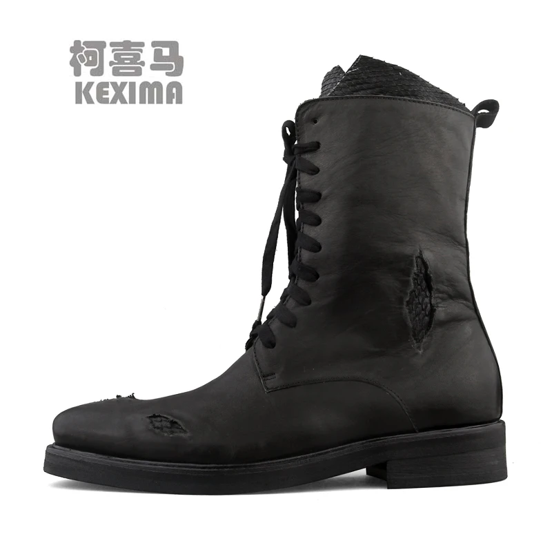 

naise patch hole Snake skin men boots male horsehide shoes do old High cut male horse leather boots winter Men boots