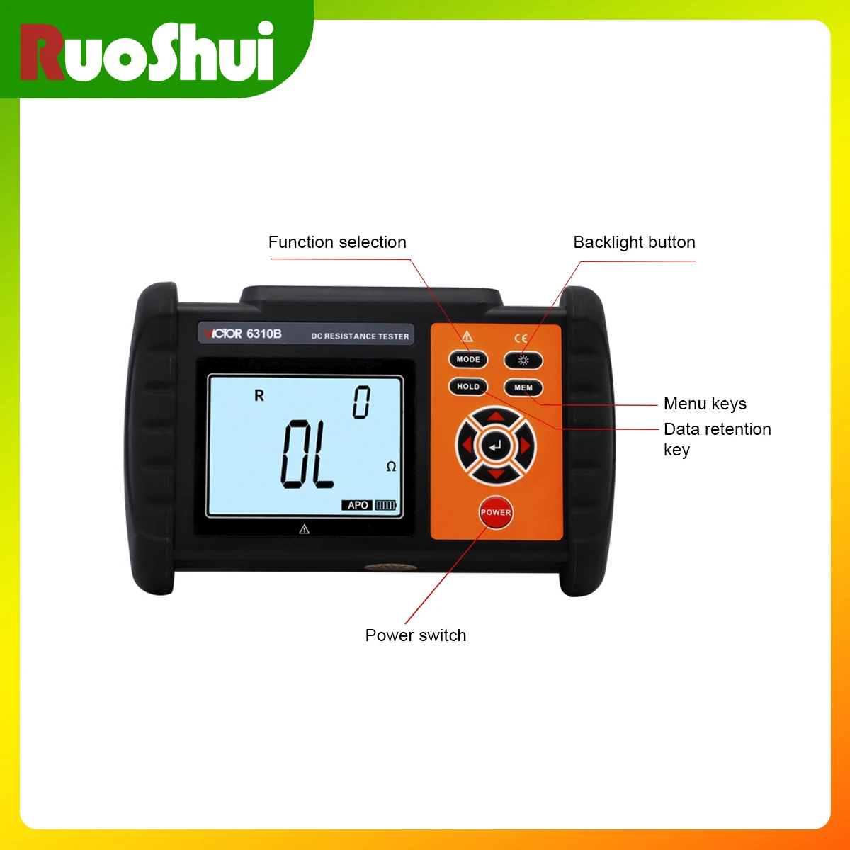 RuoShui 6310B DC Low Resistance Tester Four-wire Measurement 300k OHM USB Data Upload Resolution 1uOHM