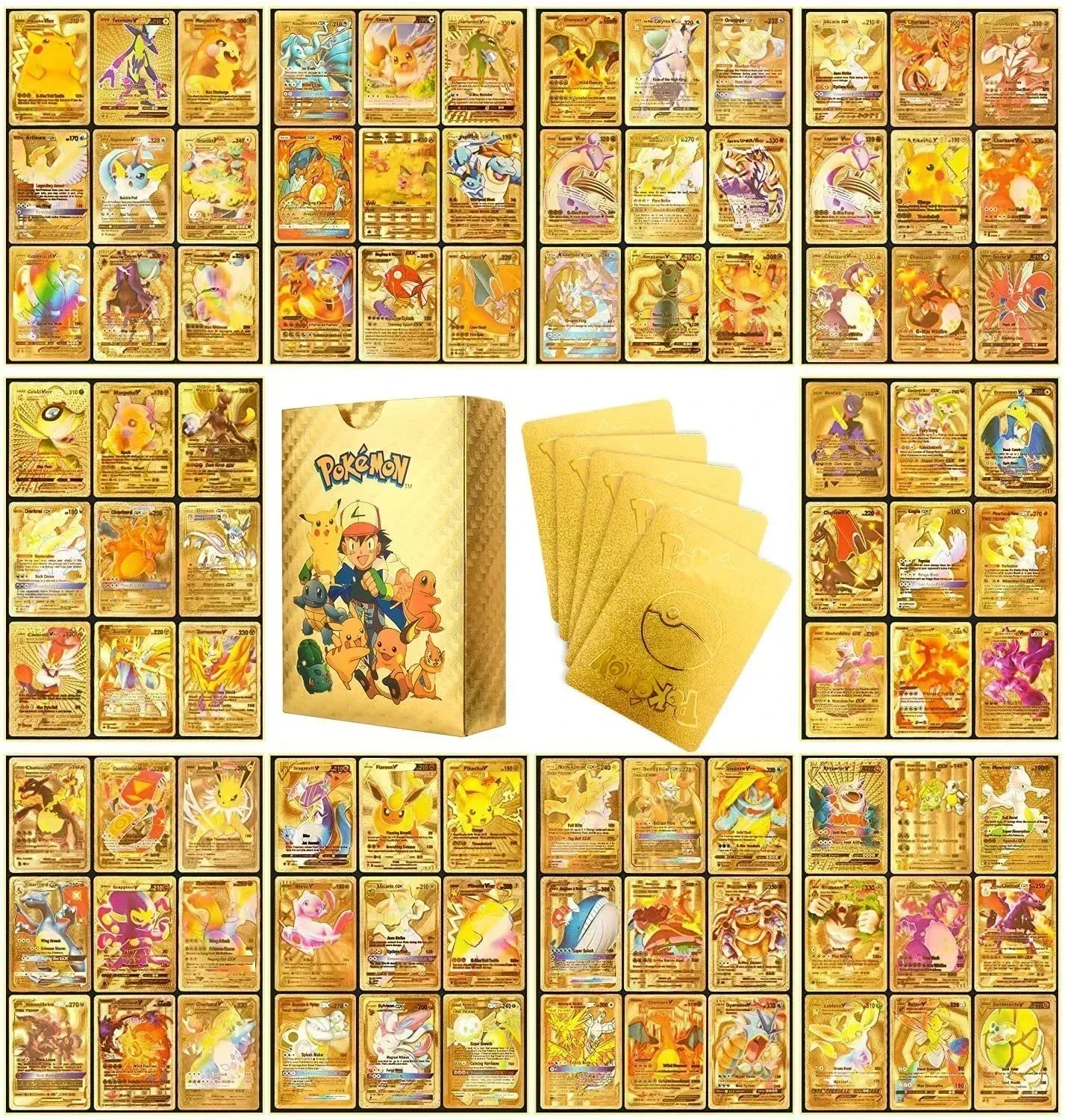 165Pcs Pokemon Gold Foil Card VSTAR VMAX EX GX Cards English French German Spanish Charizard Pikachu Arceus Silver Pokémon Cards