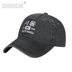 Flag of South Korea EST.1948 Seoul Unisex Adult Charcoal Washed Denim Baseball Cap Men  Vintage Cotton Dad Patriotic Trucker Hat