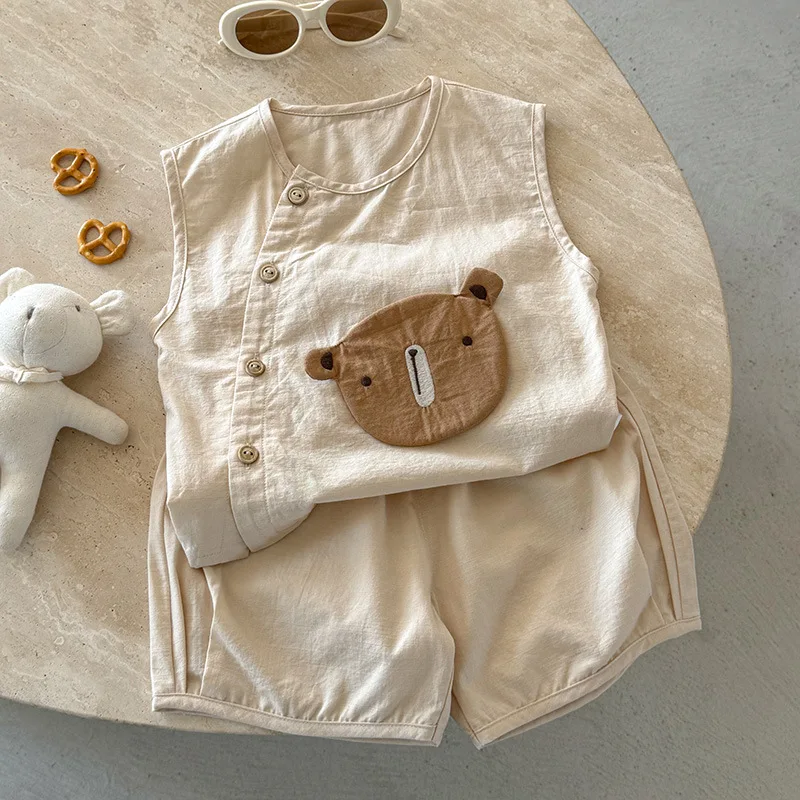 

Newborn Boys Girls Summer Set 2025 New Fashion Casual Lightweight Cartoon Sleeveless Top + Shorts Infant 2-Piece Set