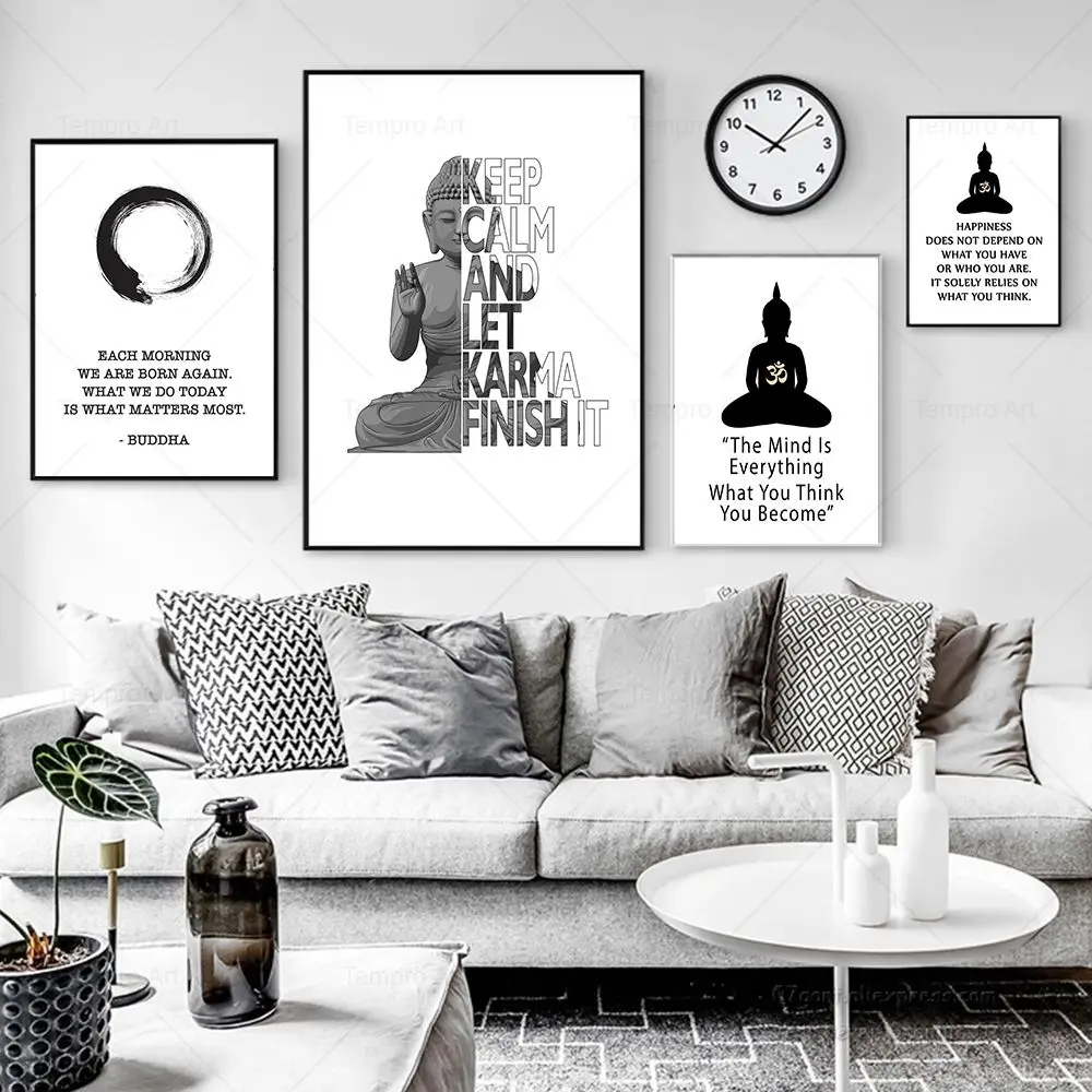 Zen Buddha Scriptures Poster Happiness Keep Calm Inspirational Quotes Canvas Painting Prints Wall Art Picture Home Office Decor