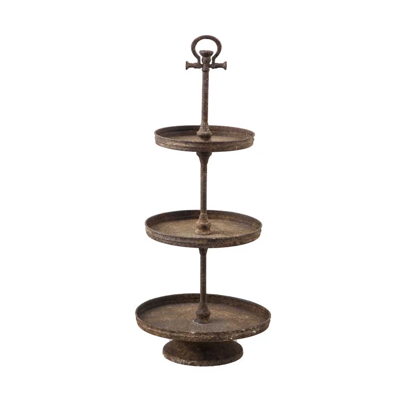 

Retro and old multi-layer creative tray ins wind wrought iron fruit plate flower shop decorative layer rack dessert shop rack