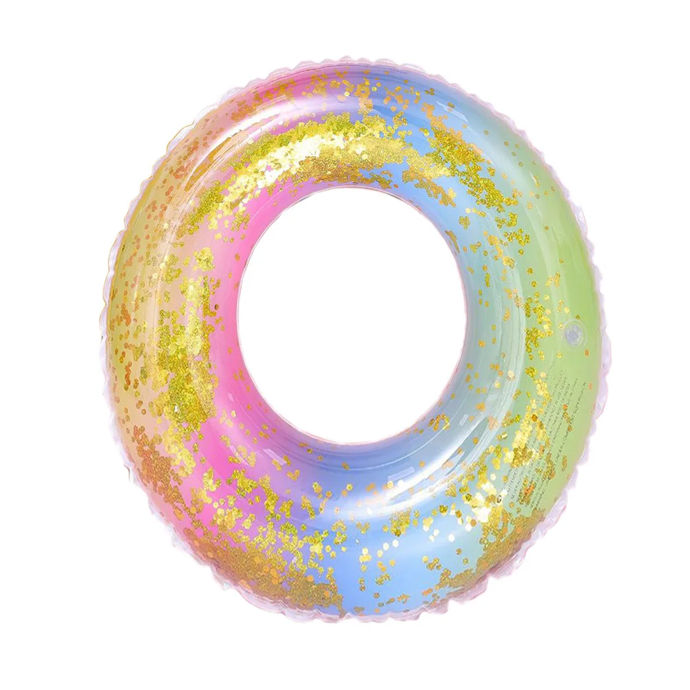 

Thicken Sequins Translucent Gradient Rainbow Inflatable Swim Ring 90cm for Adults Pool Beach Lake Easy Inflate Deflate Accessory