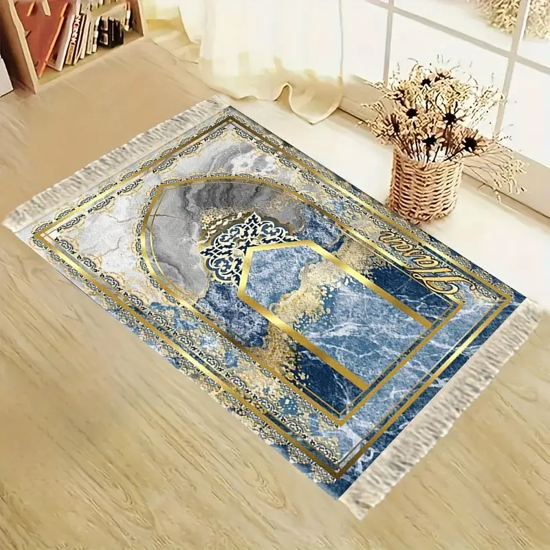 VIKAMA Blue Grey Marble Gilded Mosque Ancient City Arch Worship Carpet Wear resistant Portable Home Worship Mosque Pilgrimage