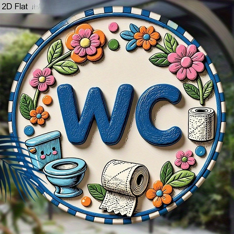 Vintage Aluminium WC Schild 2D Badezimmer Dekor Bauernhaus Stil Wand Tür Kleiderbügel mit Blumenmuster Mehrfarbig Einweihungsgeschenk