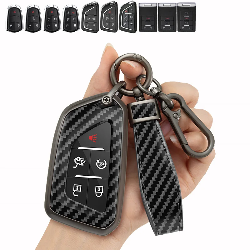 Zinc Alloy + PU Leather Car Key Fob Cover Case For Cadillac CT4 CT5 CT4-V C8 Corvette ESV SRX STS XTS 28T XT5 28E XT4 XT6 ATS-L