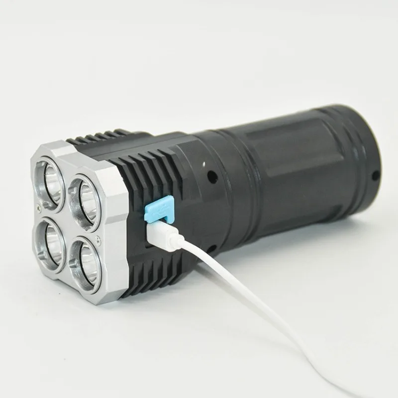 Outdoor 4-LED Super Bright Flashlight, Rechargeable Searchlight with Power Display, Long-Lasting for Home & Emergency Use