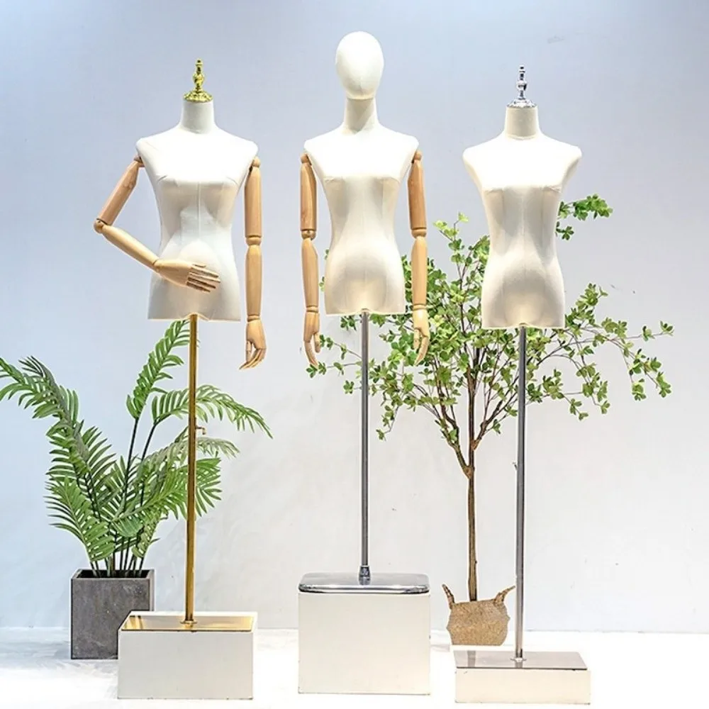 

Adjustable Clothing Store Mannequin Half-length Steel Base Clothings Model with Cotton Fabric Display Stand for Wedding Hanfu
