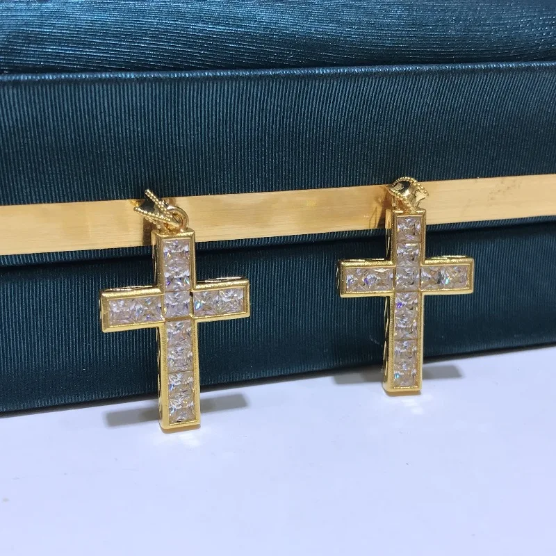 SMILE Real 18K Gold Cross Pendant AU750 Crystal Mozambique Pendant DIY Handmade Necklace Material Boutique Jewelry Gift D0076