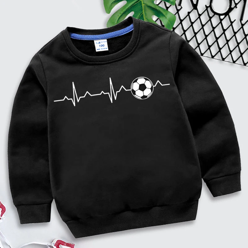 

Football Heartbeat Line Print Sweatshirt For Boys Funny Soccer Casual Long-sleeved Pullovers Kids Loose Autumn Tops