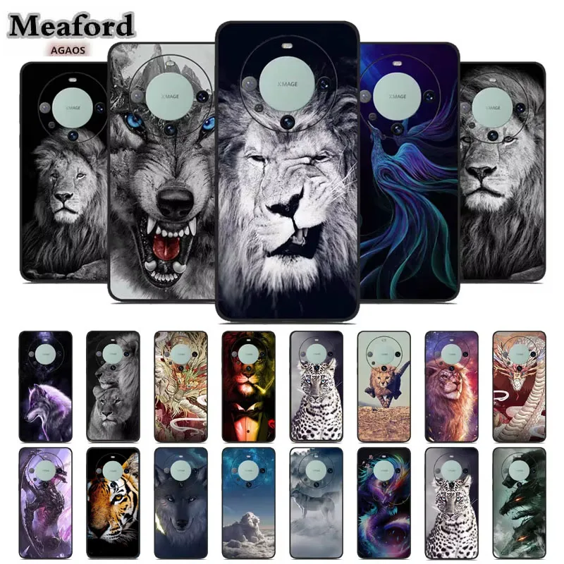 Funda de teléfono suave de TPU para Huawei Mate 60, Funda trasera de silicona de lujo para Huawei Mate 60 pro Capa Animal Lion Dinosourus