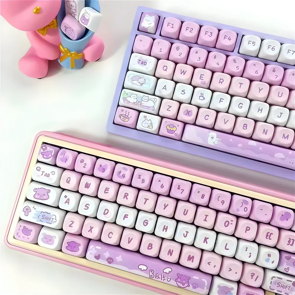 Cute Usage Cat Afternoon Tea Theme MOA Keycaps Hakimi 95 Keys for Mechanical Keyboards