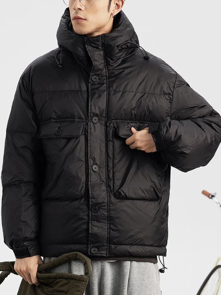 Winter Puffer Down Jacket Men Women Solid Simple Hooded Large Pockets Coat Cotton Padded Warm Parka Pockets Casual Outerwear