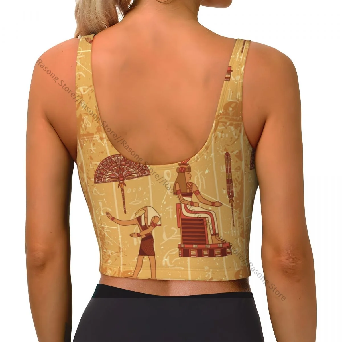Yoga Vest Women Gym Sports Crop Tops Vintage Egyptian God Pharaoh Feather Streetwear Workout Breathable Tank Top Female