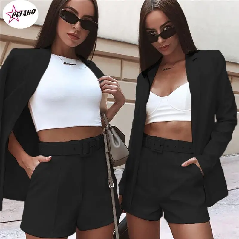 PULABO Women's Suits Unique Shining Cool Set Blazer Fashion Party Night Club Shorts Suit PULABO Feme Glitter Tracksuit Outfits