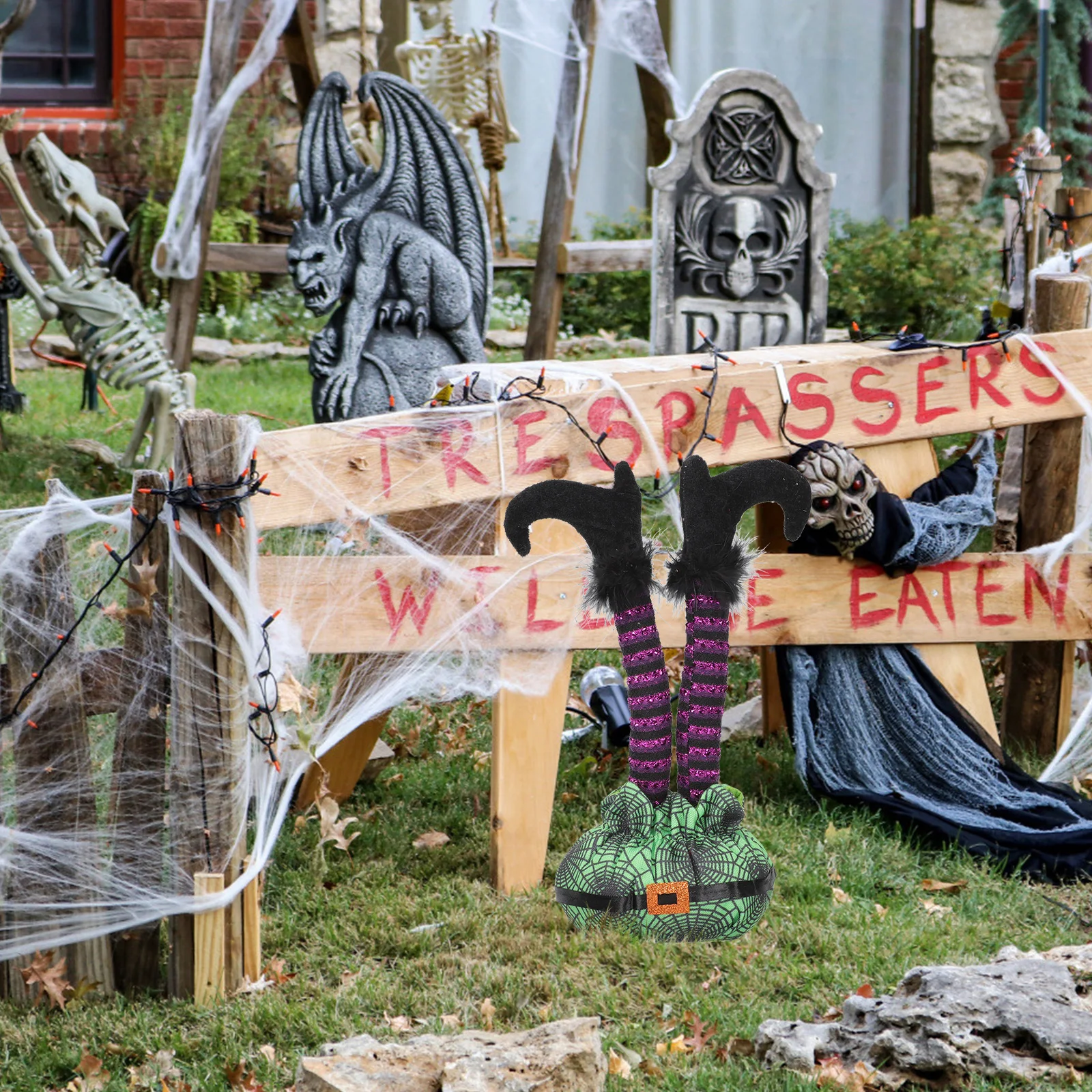 

1pcs Elf Legs Props Halloween Decorations Indoor Outdoor Yard Hanging Party Striped Leg Decoration Upside Down Leg Decor Ghost