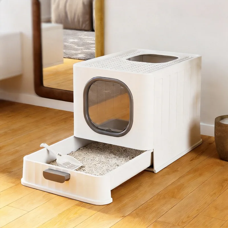 Geschlossene Katzentoilette aus Kunststoff, Katzenreinigungsprodukte, faltbare geruchsresistente Katzentoilette