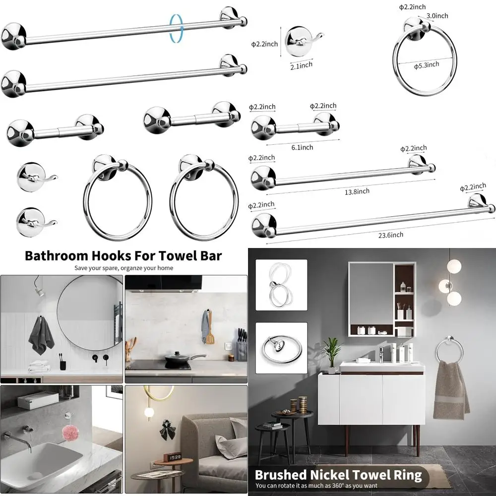 

8-Pieces Bathroom Hardware Set, Bathroom Accessory Set, Includes 15/24 Adjustable Bath Towel Bar, Towel Rings Wall Mounted, Toil