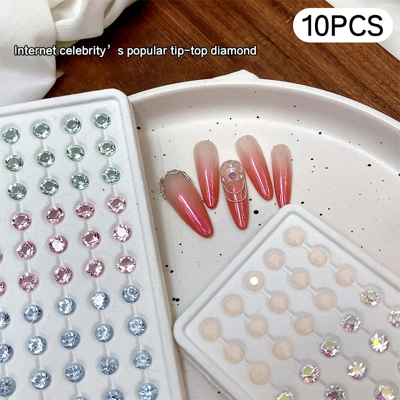 10pcs Mini Pointed Bottom Mixed Shape Crystal Jewelry Nail Decorations Glass Pile Diamond Round Manicure Accessories