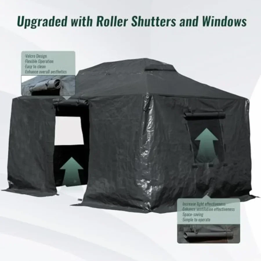 Domi 10' x 12' Unil Winter Gazebo Cover for Hardtop GazebosOutdoor Waterproof Enclosed Cover with Sidewalls and Mesh Windows Ga