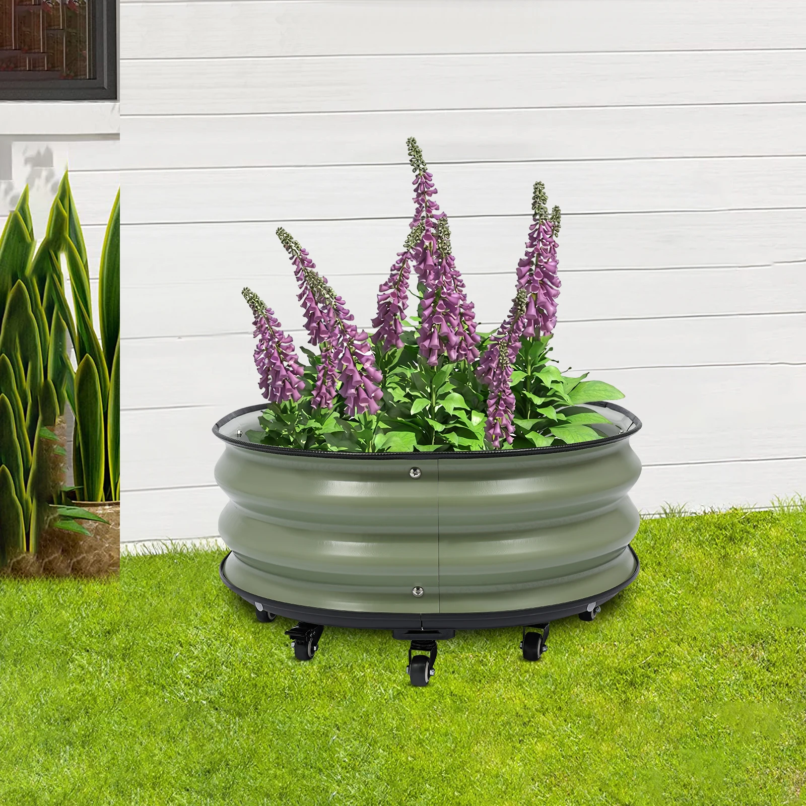 23.6*11.8in Metal Planter Box Metal Planter Box with Wheels Raised Garden Bed for Home Courtyards Balconies Vegetable Gardens