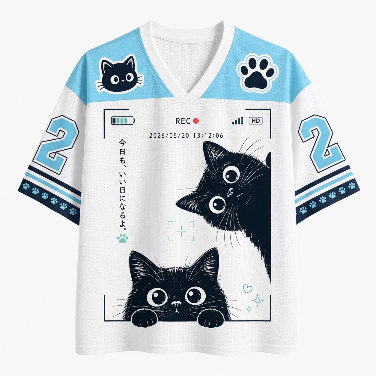 2026 Sommer Mode Neu Japanische Lustige Katze 3D-Druck Freizeit Outdoor Sport Hip Hop Street Style V-Ausschnitt T-Shirt Groß – Detail 3