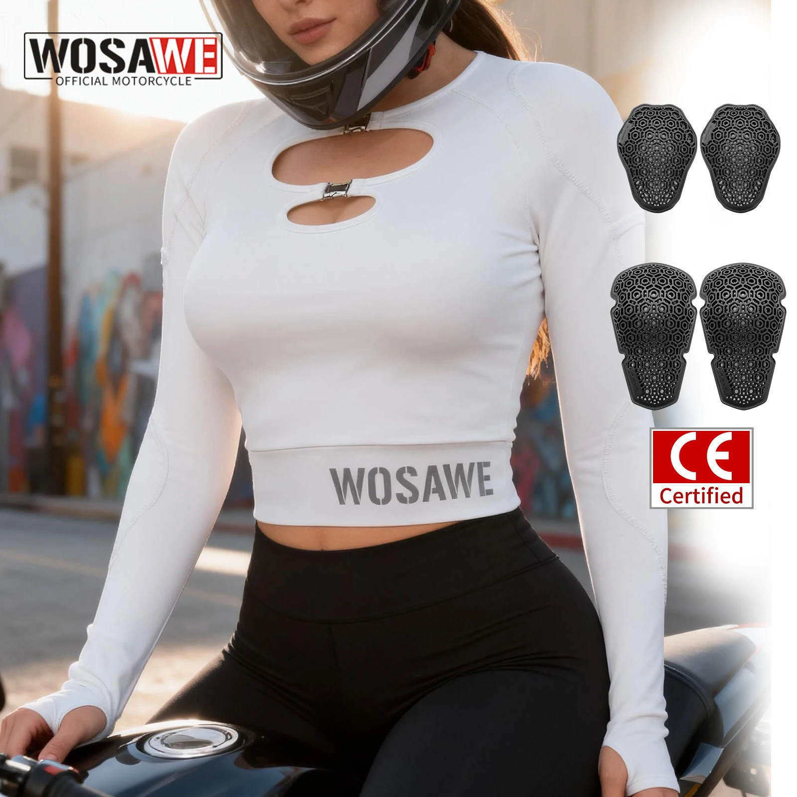 

WOSAWE Women Motorcycle Protective Shirt Long Sleeve Stretch Riding Top with Detachable CE Shoulder Elbow Armor Slim Fit