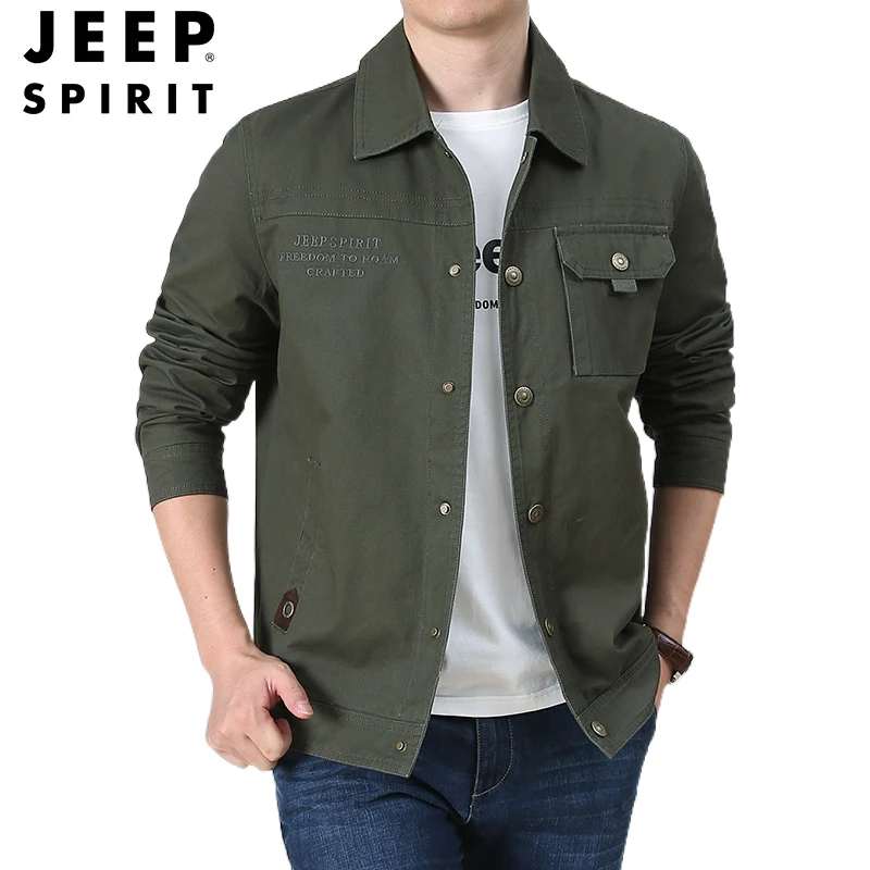 JEEP SPIRIT jacket men spring and autumn cotton casual fashion loose tooling lapel high-quality embroidered clothes