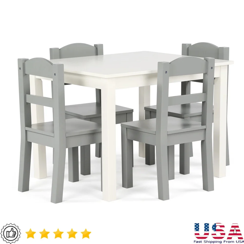 

Toddler Wood Table and 4 Chairs Set Kids Study Arts Crafts Playroom Durable Easy Assembly Ideal Ages 3-6