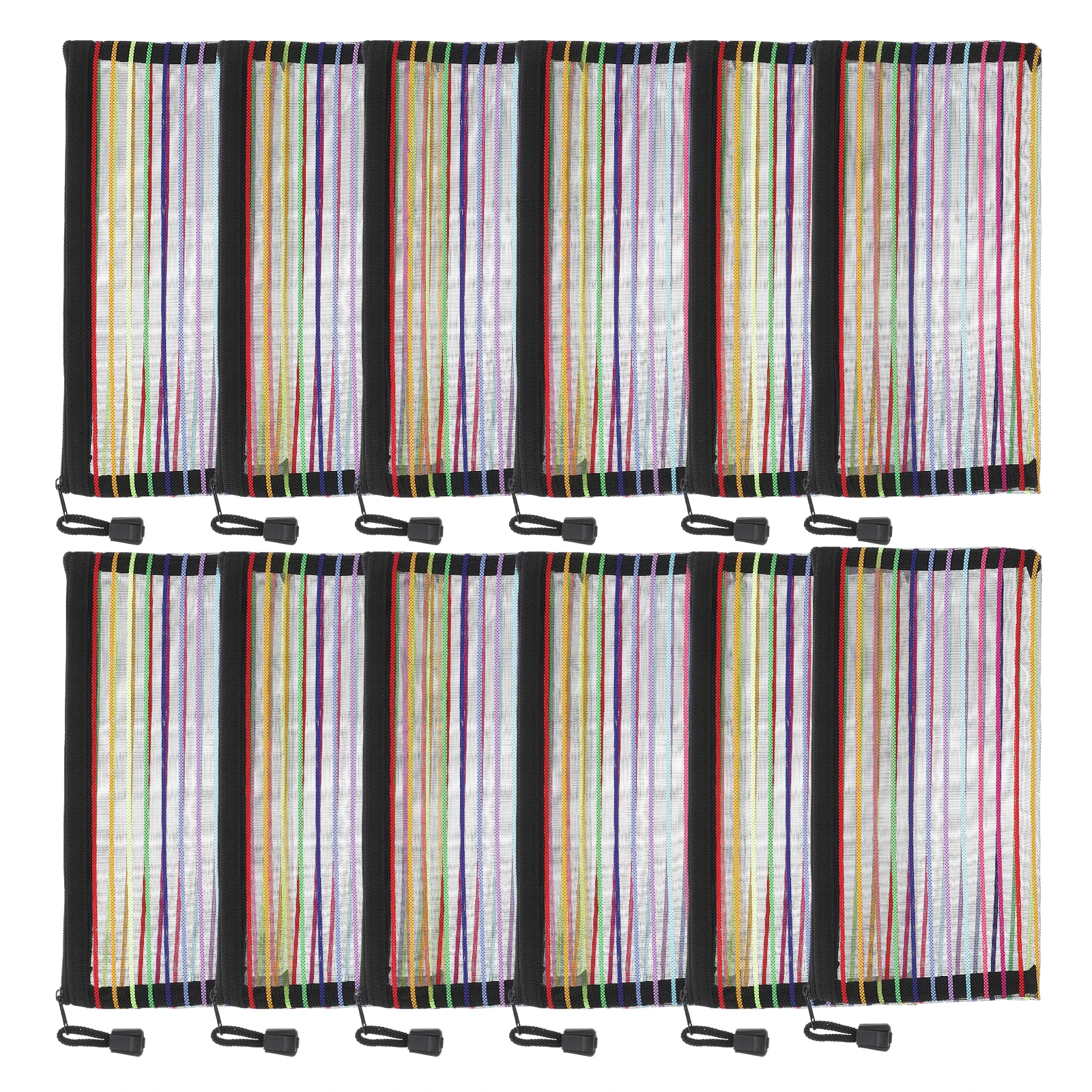 

12pc Colorful Stripe Pvc Zipper Pouches Stationery Document Storage Bags For School Office Multipurpose Lightweight