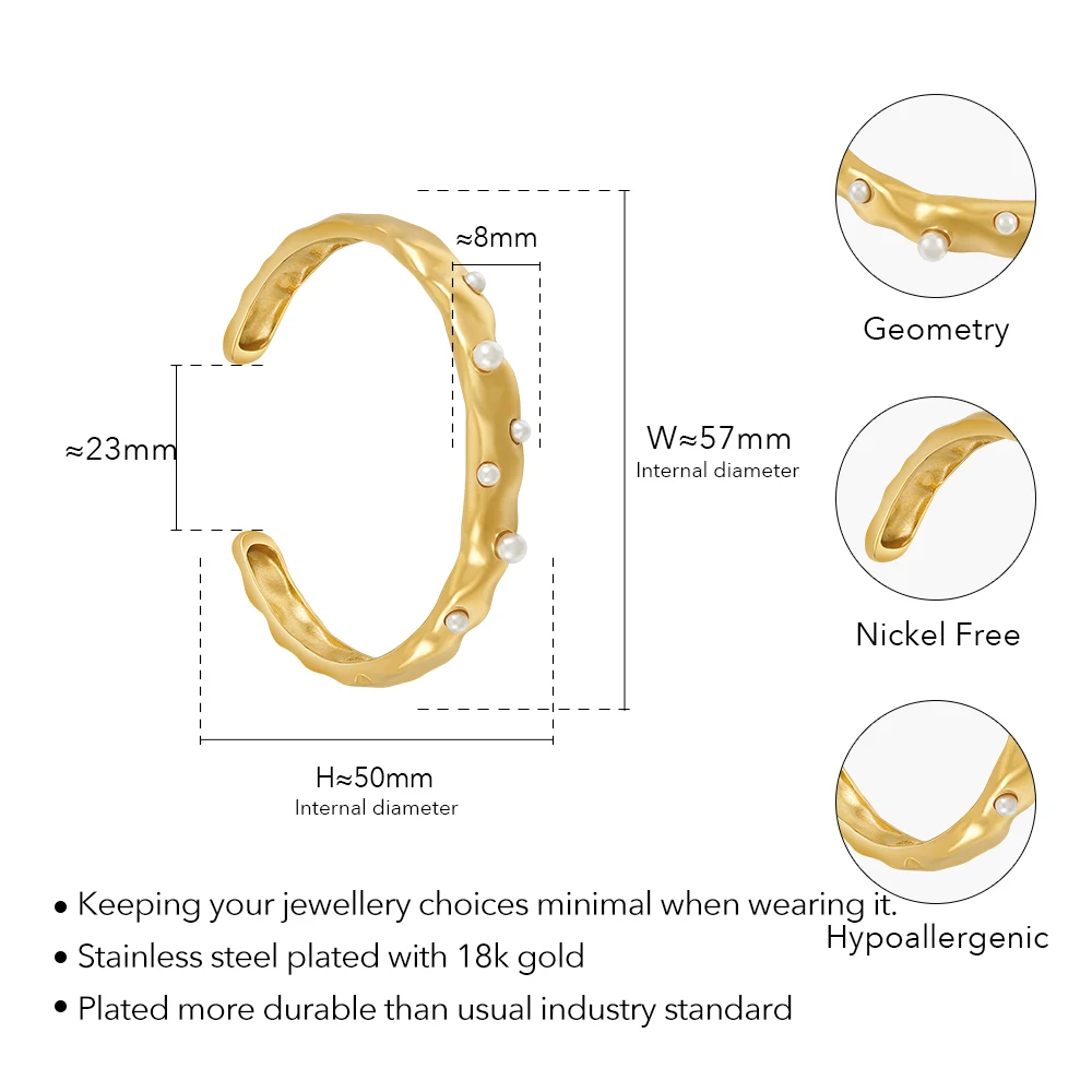 ENFASHION Pulseras Geometry Imitation Pearls Bangle For Women's Stainless Steel Gold Color Cuff Bracelet Elegant Jewelry B232383