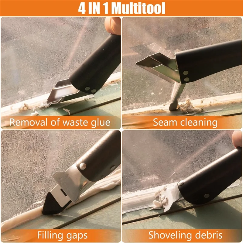 ABJT-مجموعة أدوات السد من الفولاذ المقاوم للصدأ 4 في 1 مجموعة أدوات تشطيب مانع التسرب مع 5 وسادات سيليكون، أداة إزالة الجص ومزيل السد