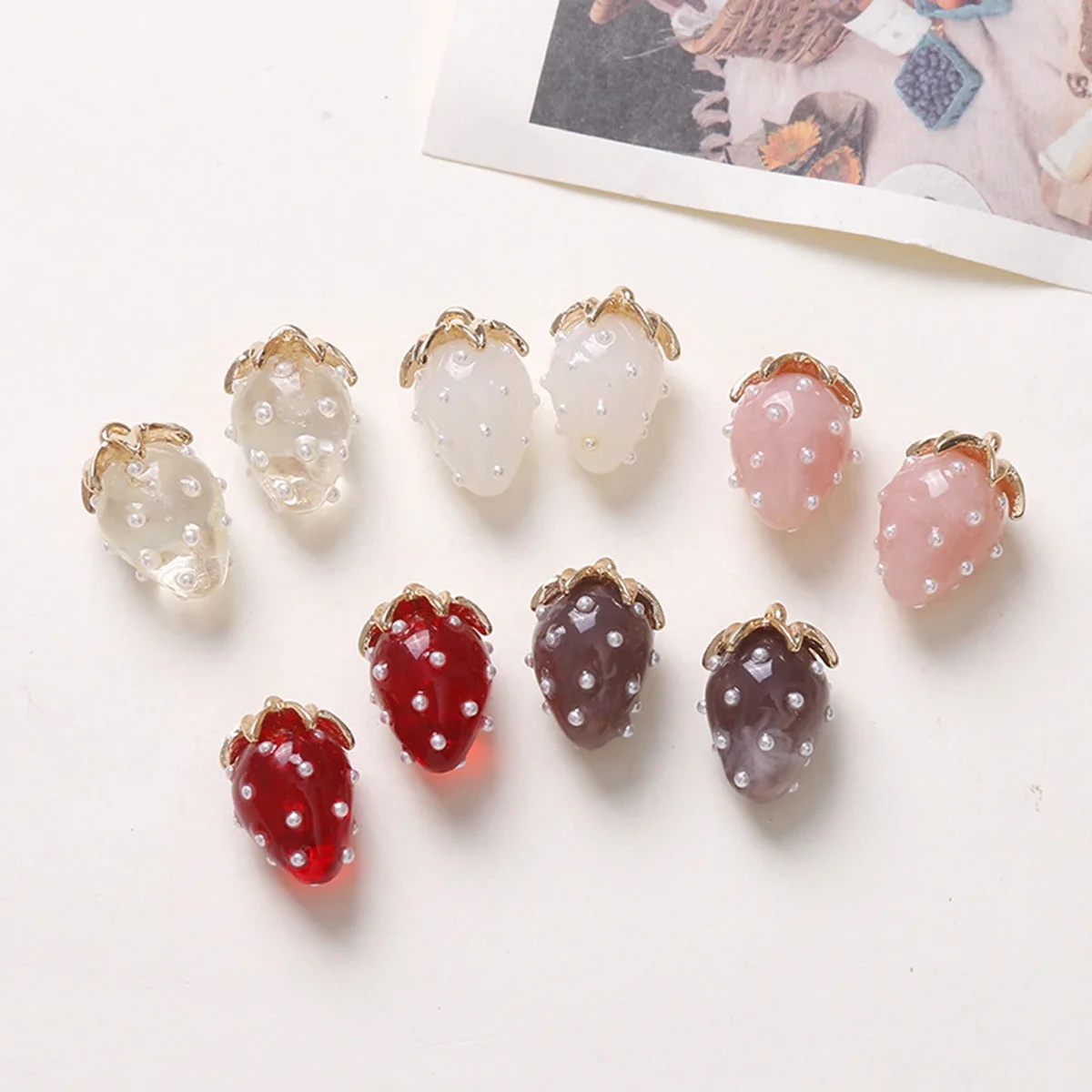 2Pcs Color Print 3D Cartoon Strawberry Shape Acrylic Handmade Beads DIY Jewelry Garment Pendant Accessory - view 2