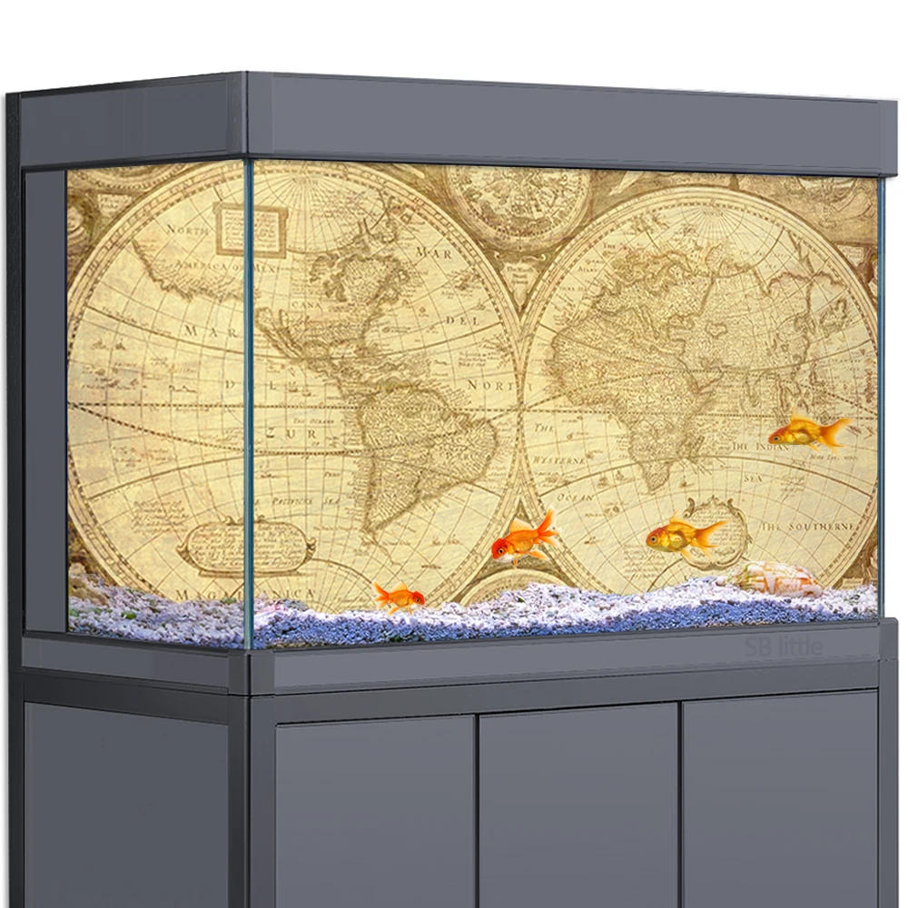 

Aquarium Background 3D World Map Vintage Paper HD Printing Wallpaper Fish Tank Reptile Habitat Decorations PVC