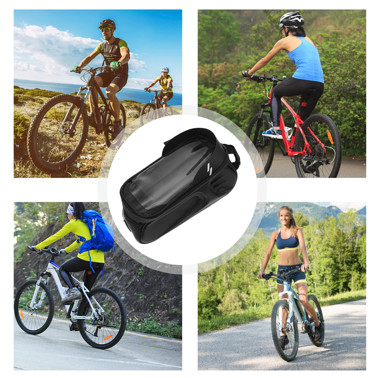 1pc Front Frame Bag For Bike Transparent Touchscreen Cycling Phone Pouch Reflective Design Handlebar Mount Storage Case Bike