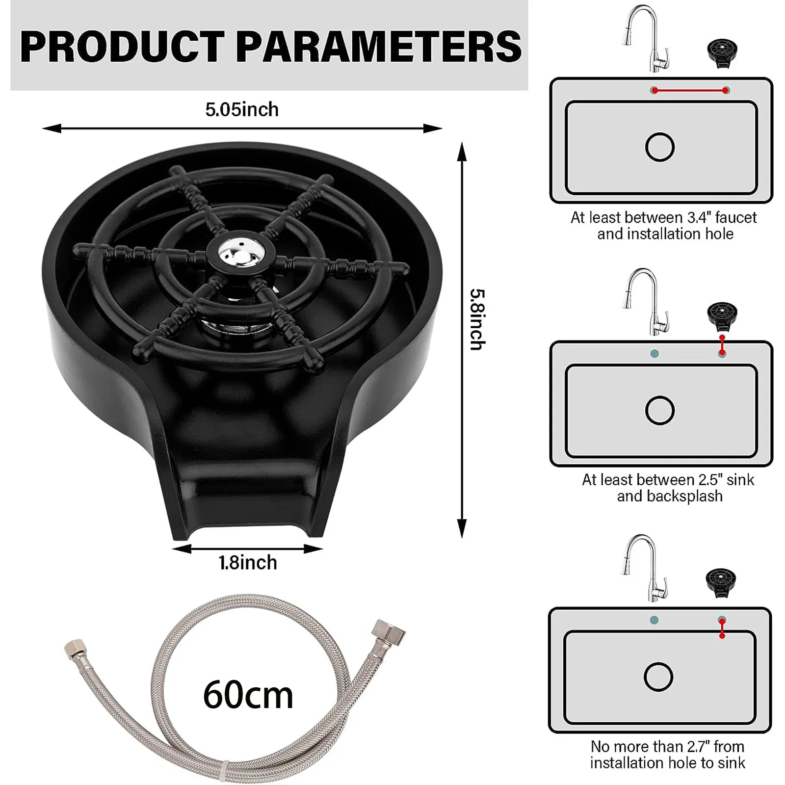 Image 7: Accessoires de cuisine 304 acier inoxydable haute pression lave-tasse évier ménage Bar comptoir tasse laveuse noir mat