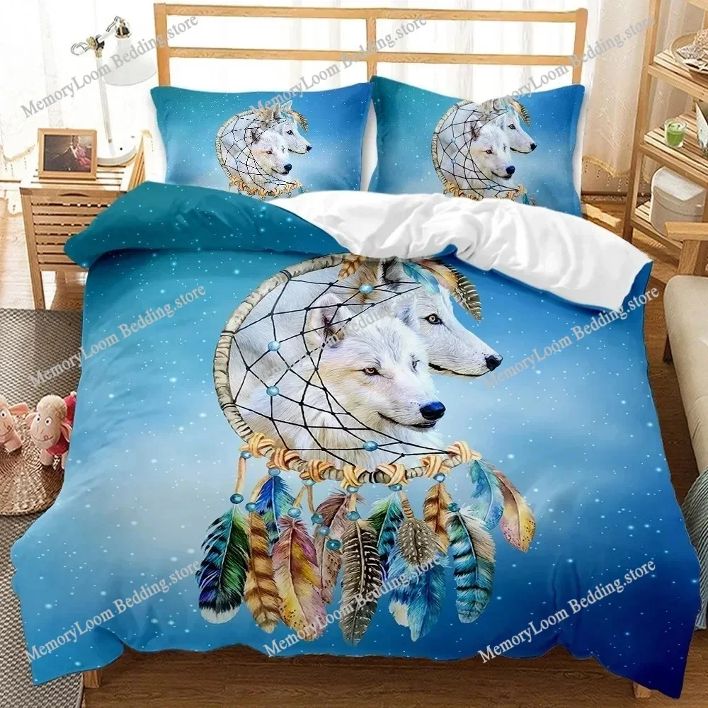 

Blue Dream Catcher White Horse Forest Soft Bedding Set Single-Twin-Full-Queen-King Size Adult Kid Bedroom Breathable Duvet Cover