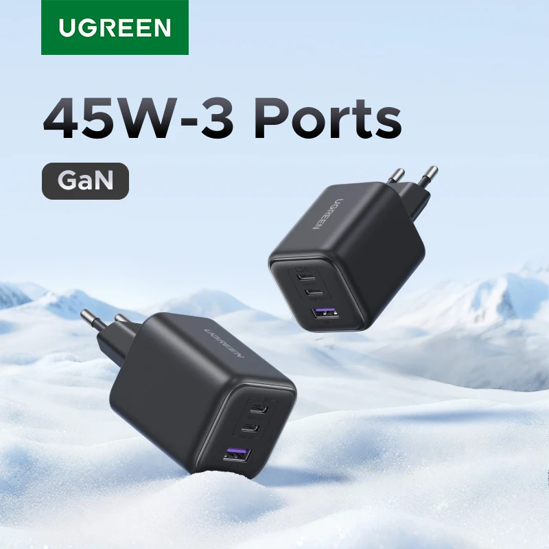 UGREEN 45 Вт GaN Зарядное устройство PD3.0 PPS QC3.0 Быстрая зарядка для Samsung S25 S24 Ultra iPhone 17 16 15 Pro iPad Tablet USB C Быстрая зарядка